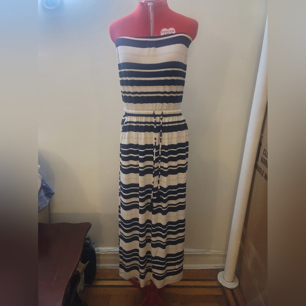 Black and White Strapless Maxi Sundress